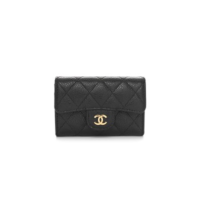 CHANEL CAVIAR QUILTED FLAP CARD HOLDER WALLET BLACK AP0214 (11.3*7.5*2.5cm)